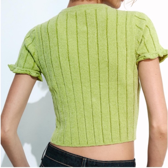 ZARA Ribbed Chenille Crop Top - Light Green - Picture 5 of 6